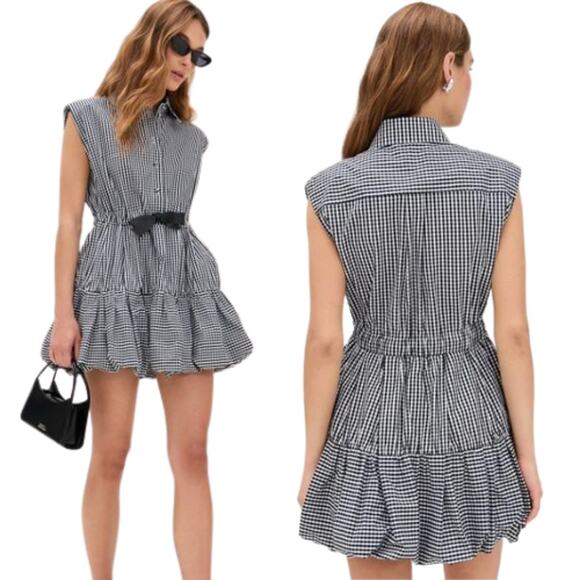 Sea New York Dresses & Skirts - NEW Sea New York Tiered Bubble Hem Sleeveless Gingham Mini Dress Black White